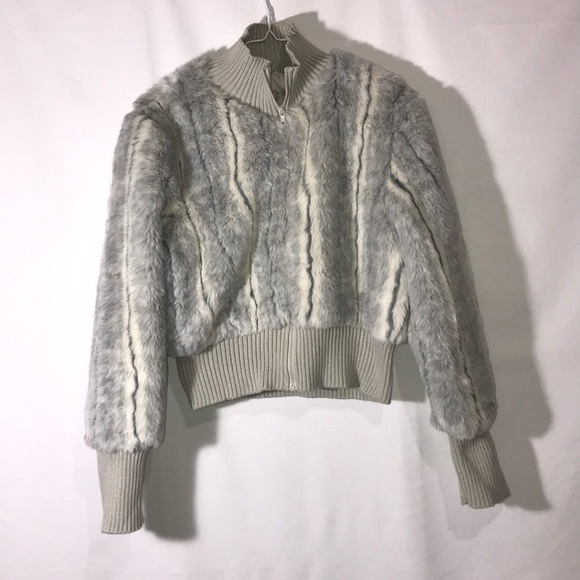 rave Jackets & Blazers - Rave Gray Striped Puff Jacket Size XL